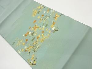 霞に花蝶・枝葉・古典柄模様刺繍名古屋帯